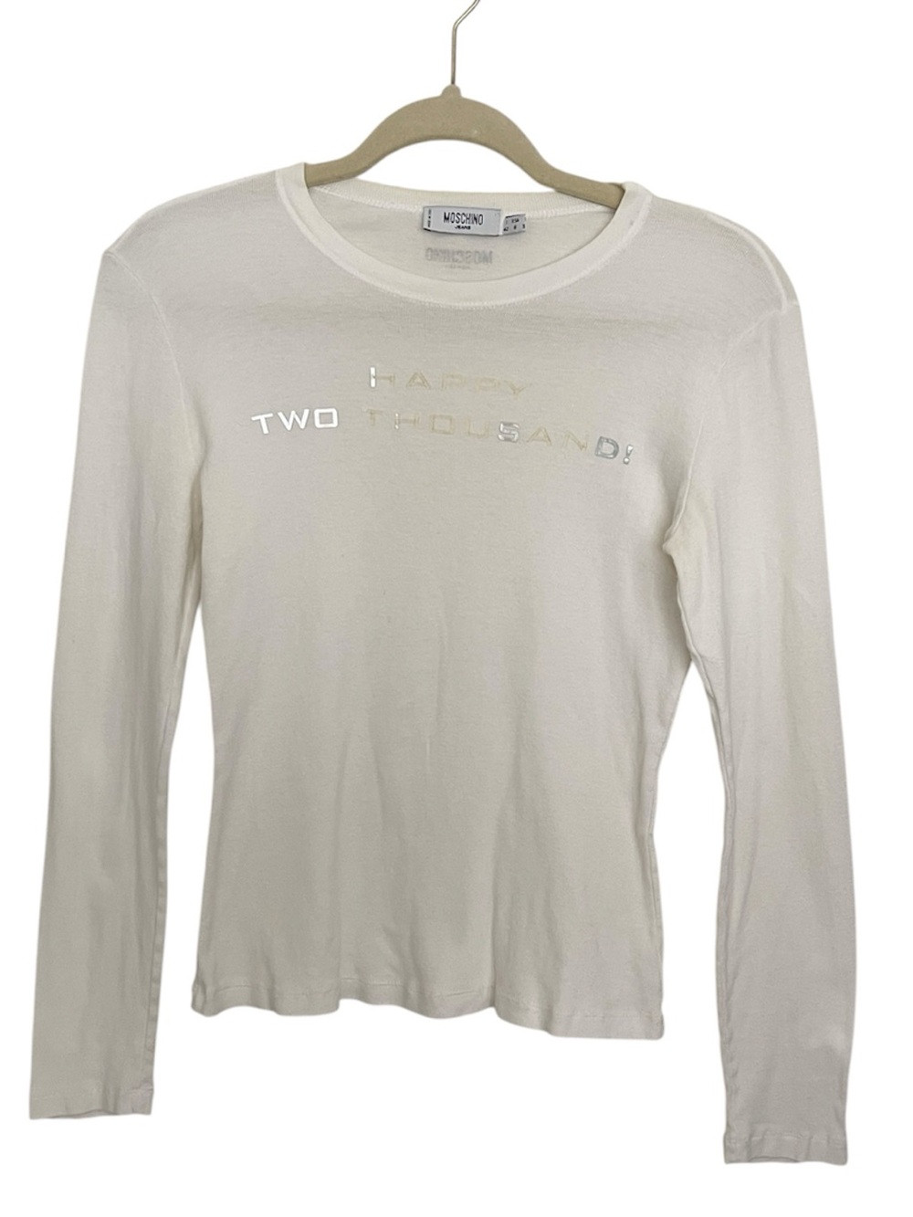 Moschino Jeans White Long-Sleeve Metallic Logo Tee Y2K